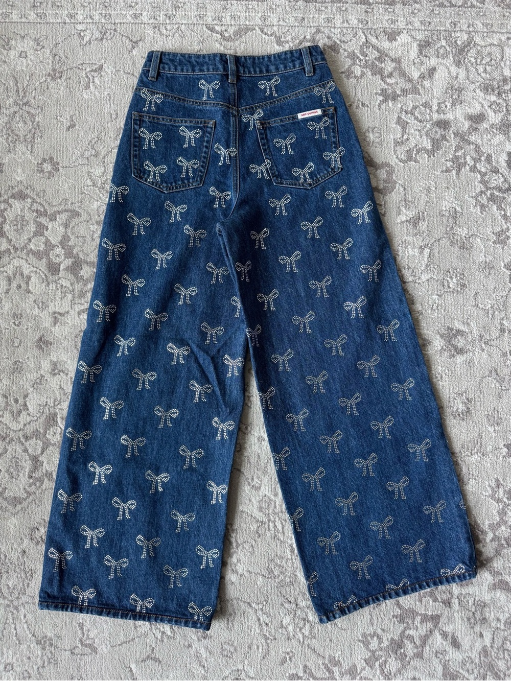 Self-Portrait High Rise Wide Leg Jeans with Crystal Bow Embellishments - Size 25 - Picture 3 of 9